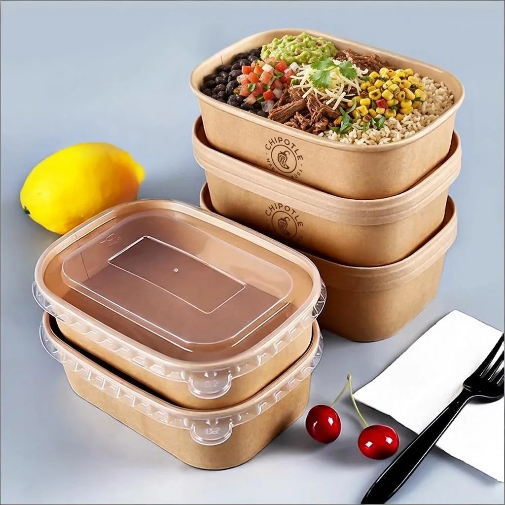 Paper Chipotle Burrito Bowl Rectangle Paper Bowl with Lid