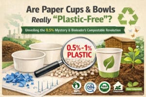 Os copos e tigelas de papel são realmente "livres de plástico"? Desvende o mistério do plástico 0.5% com os revestimentos aquosos de base biológica e compostáveis em casa da Bioleader.