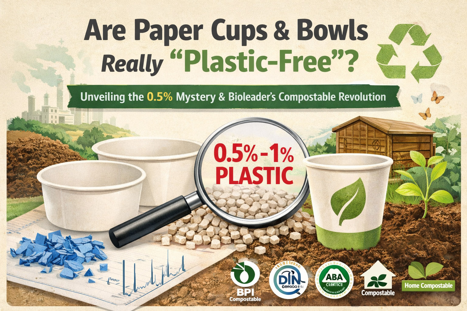 Are Paper Cups & Bowls Really "Plastic-Free"? Unveiling the 0.5% plastic mystery with Bioleader’s home-compostable bio-based aqueous coatings.