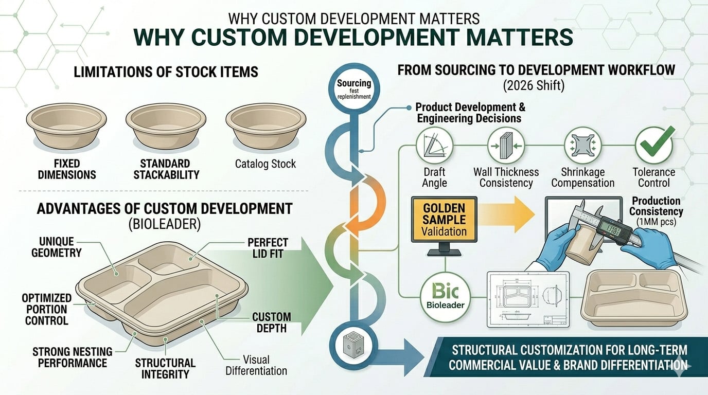 Сравнение столовой посуды из багассы сахарного тростника с посудой из целлюлозы, изготовленной по индивидуальному заказу, с точки зрения посадки крышки, контроля порций и дифференциации бренда Bioleader.