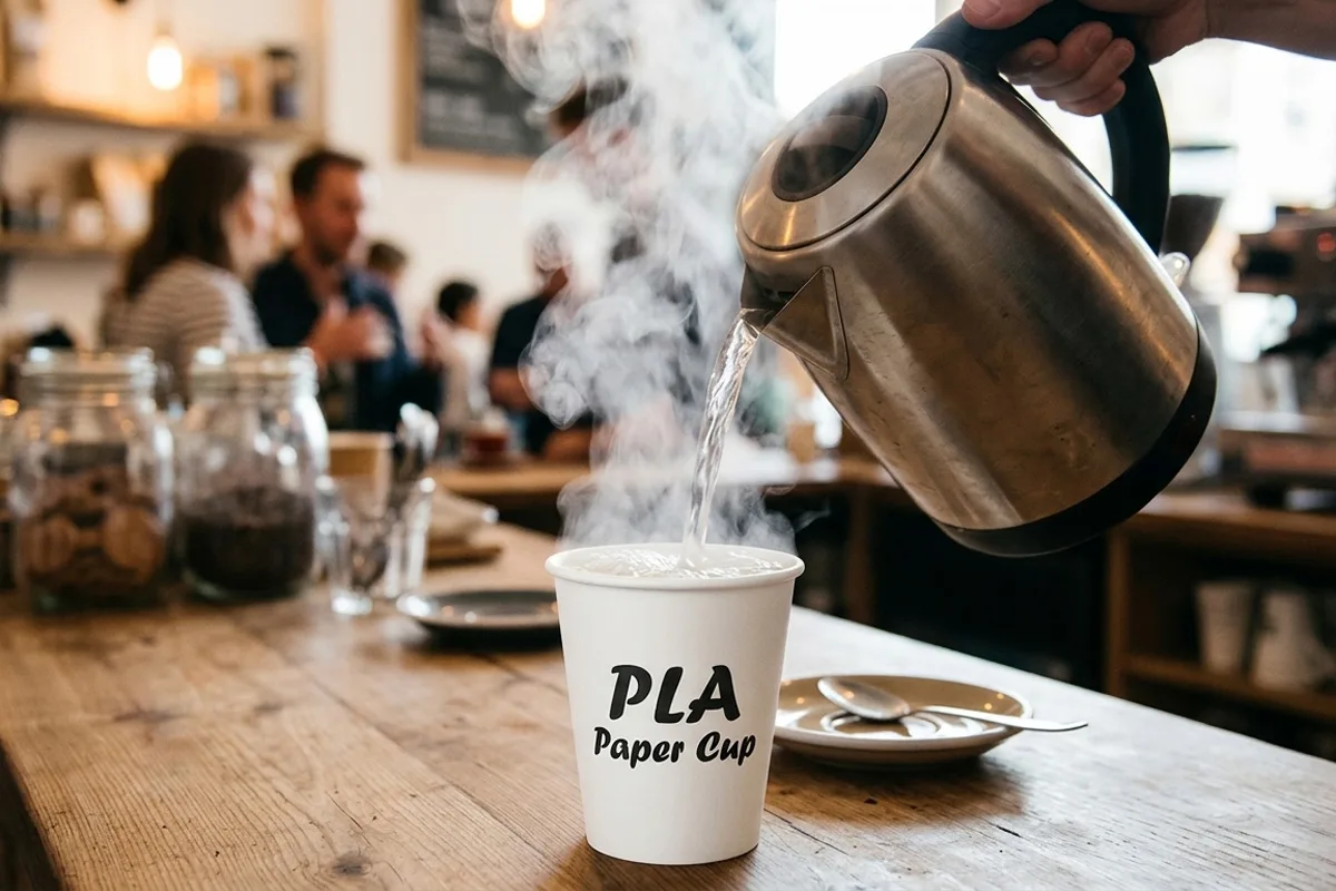 La tazza di carta rivestita in PLA può contenere acqua bollente