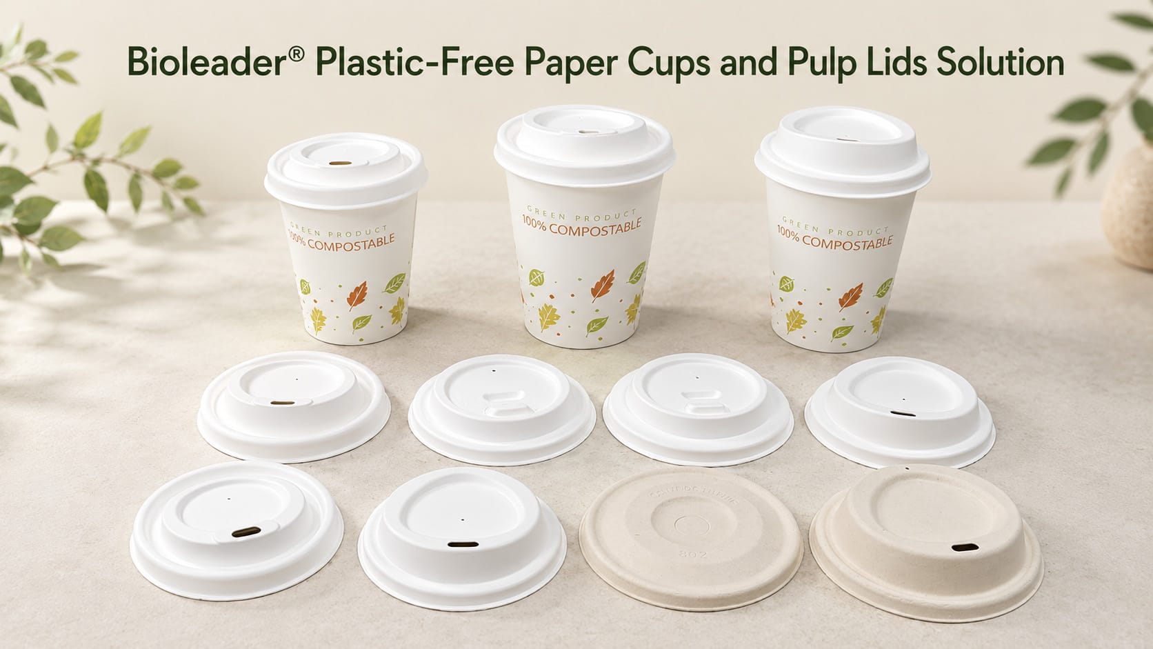 Bioleader plastic-free paper cups and pulp lids solution for sustainable coffee cup packaging