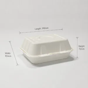 Wegwerp Sandwich Clamshell Doos 7,5 x 6 inch PFAS-Vrije Sugarcane Voedsel Verpakking dimensie beeld