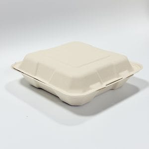 Compostable 900-1000ml bagasse clamshell box for catering food delivery and grab-and-go meals