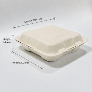 Compostable 900-1000ml Bagasse Clamshell Box for Food Delivery
