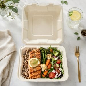 900-1000ml compostable bagasse food container for hot meals and takeout service