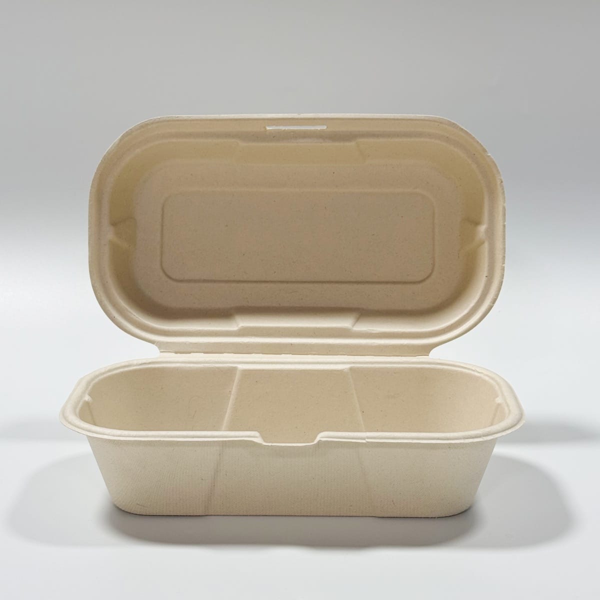 Compostable Sugarcane Puff Pastry Clamshell Box 8 x 5 inch eco-friendly bakery packaging full product view