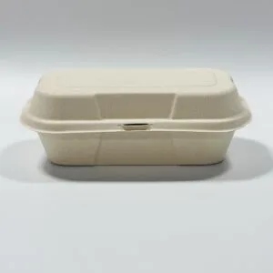 Boîte clamshell compostable en canne à sucre pour pâte feuilletée 8 x 5 inch emballage de boulangerie écologique vue complète du produit