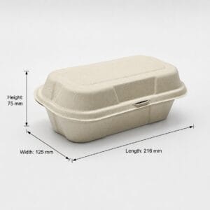 Composteerbare Sugarcane Bladerdeeg Clamshell Doos 8 x 5 inch eco-vriendelijke bakkerij verpakking volledige productgrootte