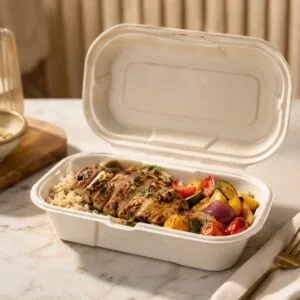 Boîte clamshell compostable en canne à sucre pour boulangerie pour l'emballage de pâte feuilletée, croissants et snacks