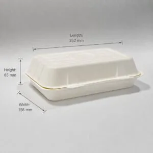 Composteerbare Sugarcane Hoagie Clamshell Doos 10 x 6 inch plastic-vrije meeneemdoos afmeting afbeelding