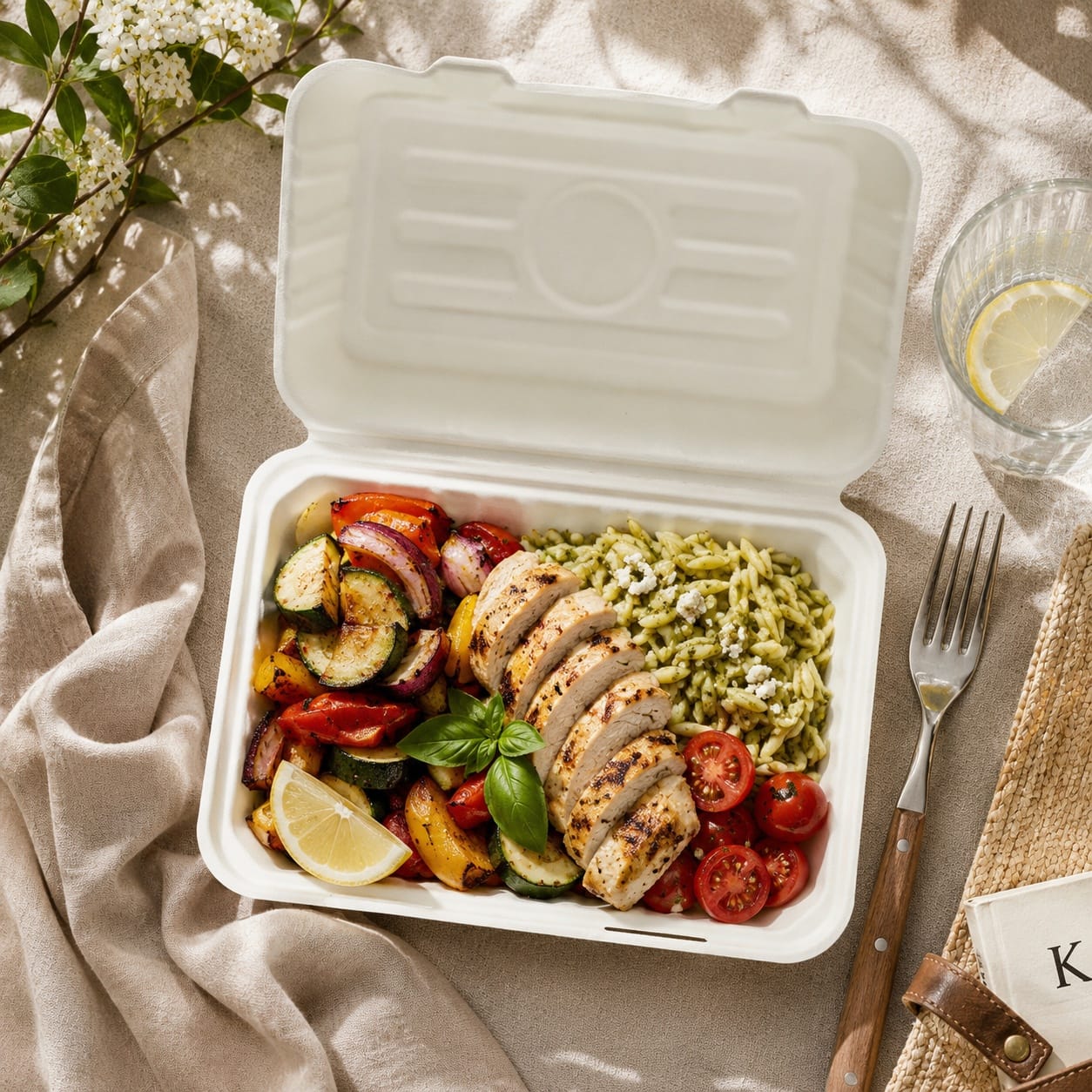 Compostable Sugarcane Hoagie Clamshell Box used for subs sandwiches and takeout meals