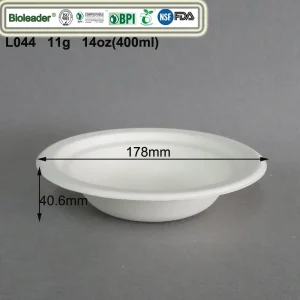 Биоразлагаемая глубокая тарелка из жома сахарного тростника 400ml 178mm с деталями о размере продукта