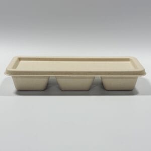 バイオリーダー社製 生分解性食品トレー 堆肥化可能な3コンパートメントサトウキビ寿司ボックス 蓋付き 9 x 4インチ