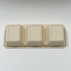 堆肥化可能な蓋付き3コンパートメント寿司ボックス 9″ x 4″ 生分解性フードトレイ</trp-post-container