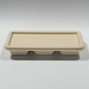 堆肥化可能な蓋付き3コンパートメント寿司ボックス 9″ x 4″ 生分解性フードトレイ</trp-post-container