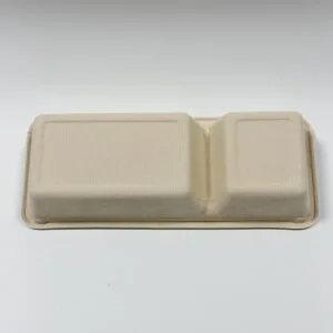 Компостируемая коробка для суши с 2 отделениями и крышкой 9″ x 4″ PFAS-Free Takeout Tray.