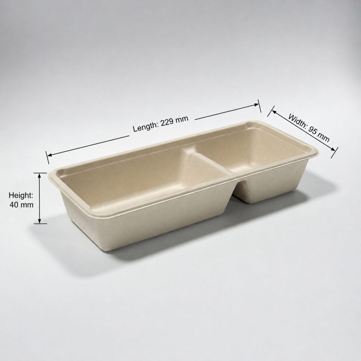 Compostable 2-compartment sushi box with lid 9 x 4 inch PFAS-free sugarcane takeout tray
