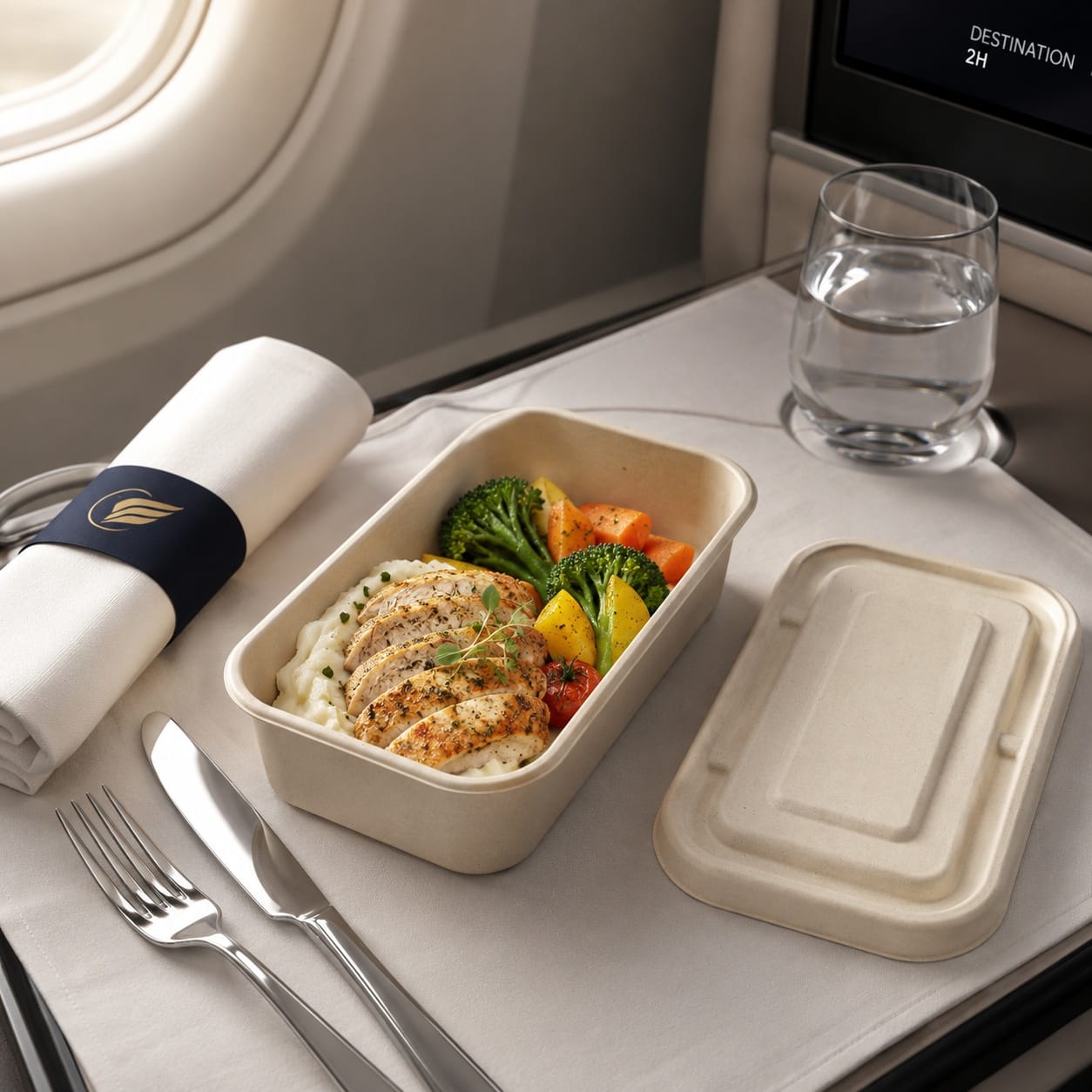 Disposable sugarcane food container with lid for catering and takeout
