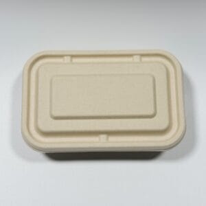 Closed sugarcane bagasse airline meal box with lid for compact takeaway food packaging