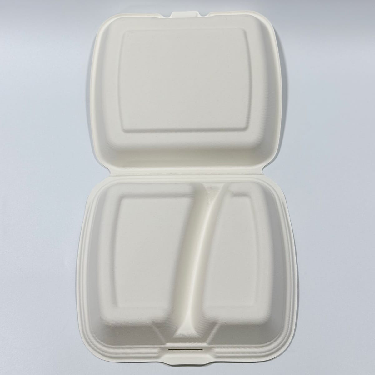 Composteerbare 2-compartimenten schelpdoos van suikerriet voor levering van meeneemmaaltijden en catering