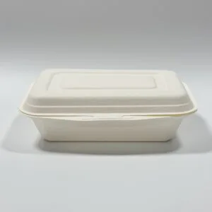 Caja para llevar de caña de azúcar ecológica 6.7 x 5 contenedor de comida tipo clamshell biodegradable, vista completa del producto