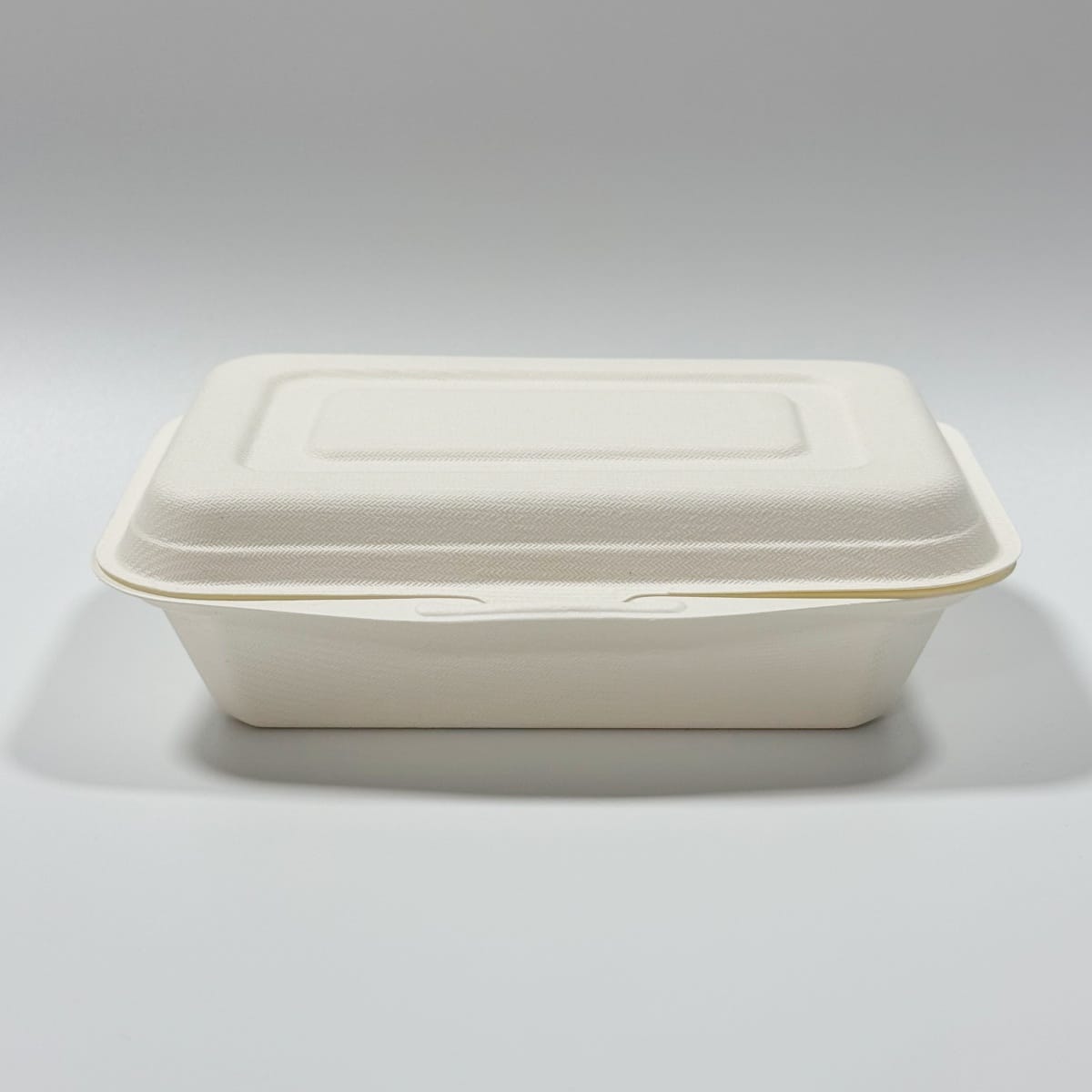Biodegradable sugarcane food clamshell container 6.7 x 5 inch takeout box detail view