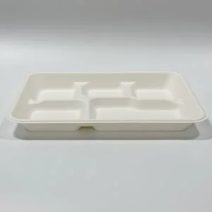 Einweg-Mahlzeitentablett aus Bagasse mit 5 Fächern für das Mittagessen und die Verpflegung in Schulen