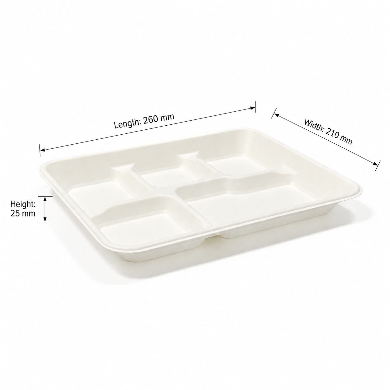 Biodegradable sugarcane 5-compartment school lunch tray for cafeteria meal service
