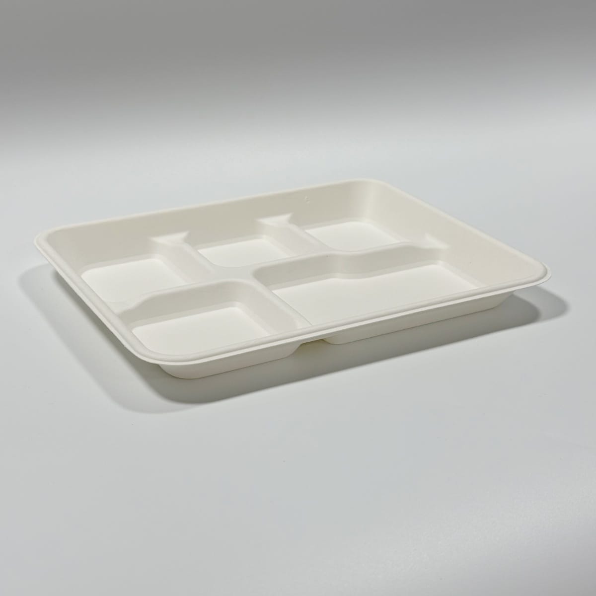Biodegradable 5-compartment sugarcane food tray for portion control meals