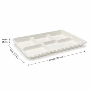 Composteerbaar suikerriet 5-compartment maaltijdblad 11 x 8 inch biologisch afbreekbaar voedselblad