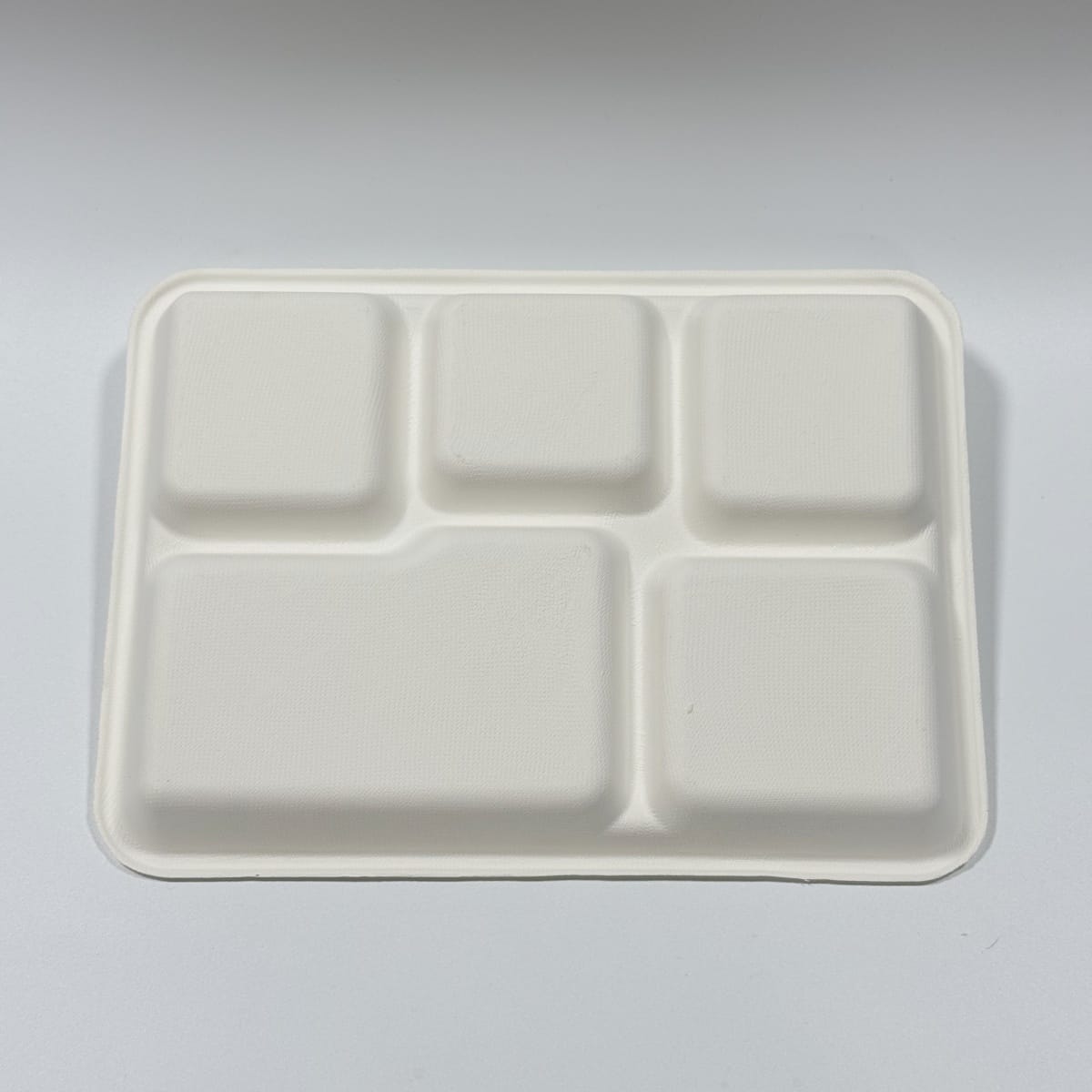 Plateau repas en canne à sucre biodégradable 11 x 8 avec cinq compartiments pour la restauration collective