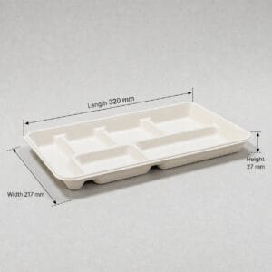 Einweg-Cafeteria-Tablett mit 6 Fächern 12,5 x 8,5 Zoll PFAS-freies Bagasse-Tablett