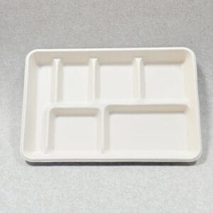 Disposable 6-Compartment Cafeteria Tray 12.5″ x 8.5″ PFAS-free Bagasse Tray