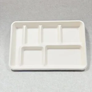 Disposable 6-Compartment Cafeteria Tray 12.5″ x 8.5″ PFAS-free Bagasse Tray