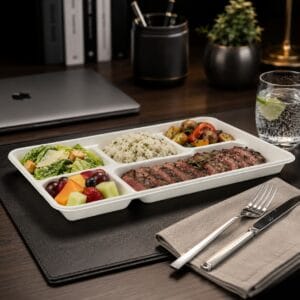 Umweltfreundlicher 5-Kammer-Einweg-Mahlzeitenteller für Cafeteria und Catering-Service