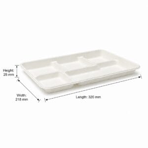 Umweltfreundliches Zuckerrohrtablett mit 5 Fächern 12,5 x 8,5 Zoll Einweg-Mahlzeitentablett