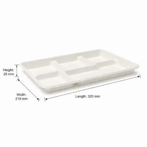 Bandeja de caña de azúcar ecológica 5-compartment bandeja de comida desechable 12.5 x 8.5 inch