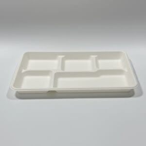 Umweltfreundliches Zuckerrohrtablett mit 5 Fächern 12,5″ x 8,5″ Einweg-Mahlzeitentablett