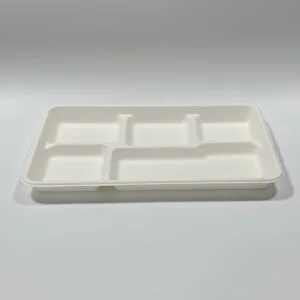 Ecológica 5-Compartment Bandeja de caña de azúcar 12,5″ x 8,5″ Bandeja desechable para comidas