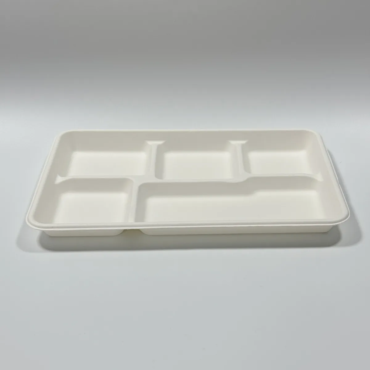 Eco-friendly 5-compartment sugarcane tray for school lunch and cafeteria meals