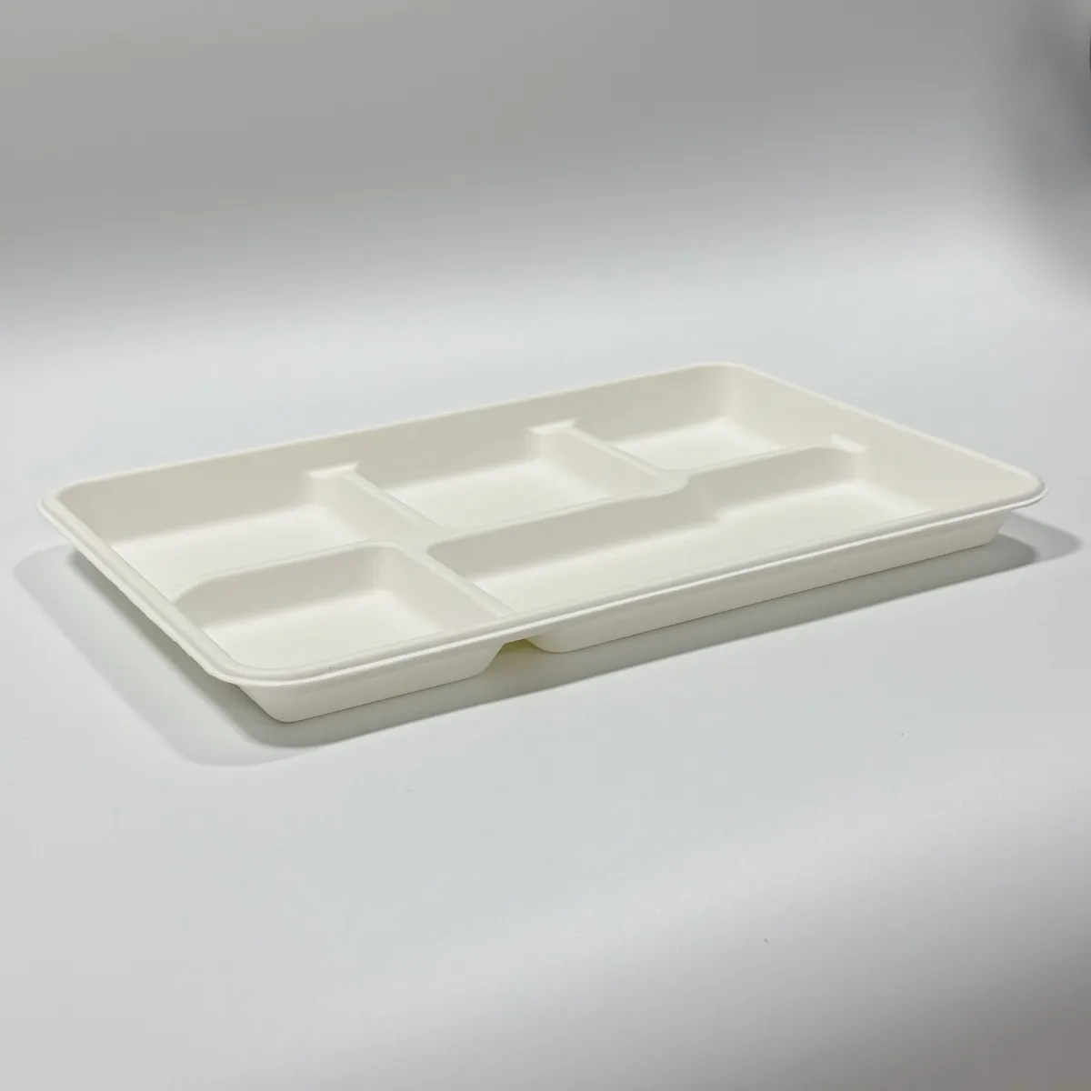Biodegradable 5-compartment sugarcane disposable meal tray for catering and institutions