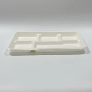 Bandeja de caña de azúcar ecológica 5-compartment para almuerzos escolares y comidas de cafetería