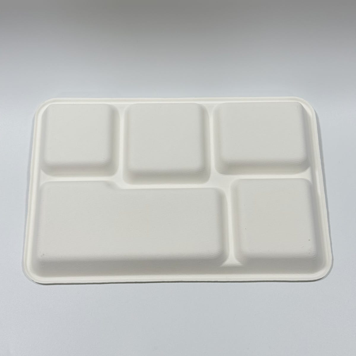 12.5 x 8.5 biodegradable sugarcane meal tray with five compartments