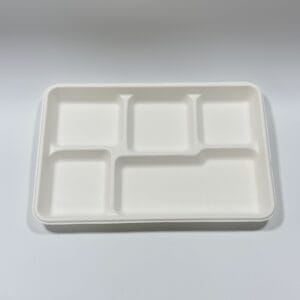 Eco-Friendly 5-Compartment Sugarcane Tray 12.5″ x 8.5″ Disposable Meal Tray