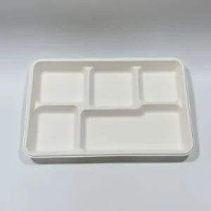 Eco-Friendly 5-Compartment Sugarcane Tray 12.5″ x 8.5″ Disposable Meal Tray