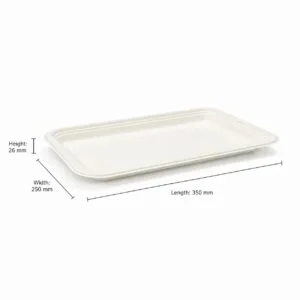 Bandeja compostable de caña de azúcar 13.5 x 10 inch bandeja de servicio de alimentos de pulpa de papel