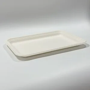 13.5 x 10 bandeja de pulpa de papel de caña de azúcar biodegradable para servicio de alimentos