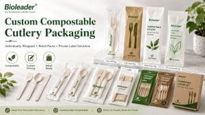 Embalagem personalizada de talheres compostáveis com conjuntos embalados individualmente e opções de marca própria por Bioleader