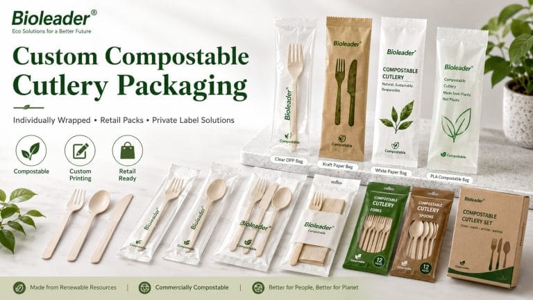 Individuelle kompostierbare Besteckverpackungen mit einzeln verpackten Sets und Eigenmarkenoptionen von Bioleader